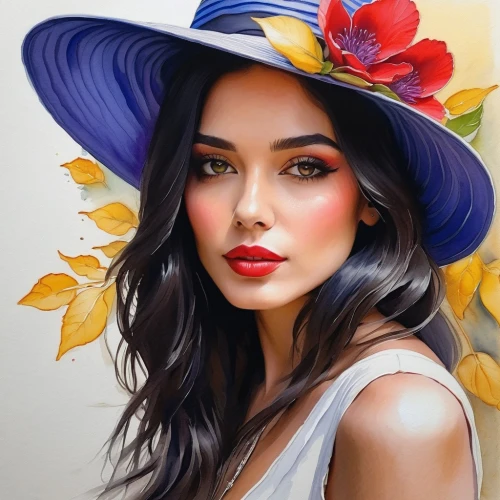 girl wearing hat,flower painting,flower hat,boho art style,boho art,fashion vector,art painting,photo painting,beautiful girl with flowers,oil painting on canvas,sun hat,watercolor pencils,photorealist,watercolor painting,digital painting,oil painting,beautiful bonnet,shanina,donsky,bohemian art,Conceptual Art,Oil color,Oil Color 03