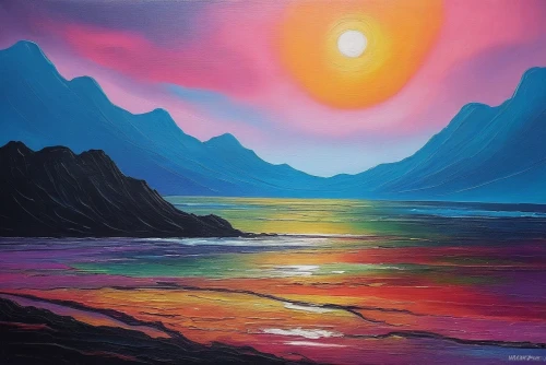 coast sunset,senja,seascape,volcanic landscape,mountain sunrise,danxia,oil painting on canvas,sea landscape,coastal landscape,beach landscape,oil painting,dune landscape,art painting,desert landscape,acrylic paint,oil on canvas,torngat,sunset beach,purple landscape,sunrise beach,Illustration,Realistic Fantasy,Realistic Fantasy 25