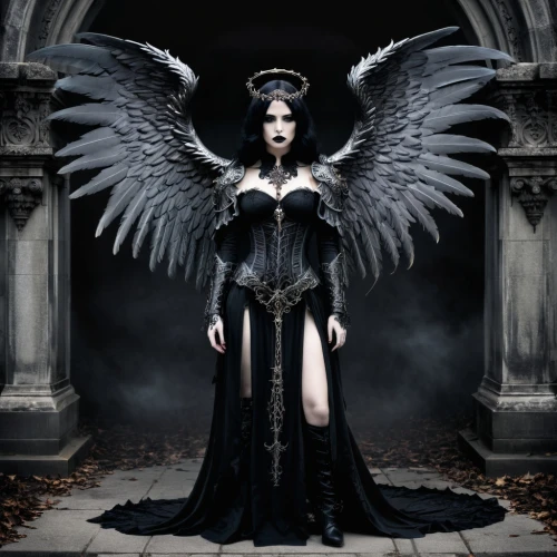 dark angel,black angel,angel of death,seraphim,the archangel,archangel,gothic woman,fallen angel,hecate,seraph,gothic style,angelology,malefic,samael,demoness,uriel,hekate,abaddon,angels of the apocalypse,mourning swan,Illustration,Realistic Fantasy,Realistic Fantasy 46