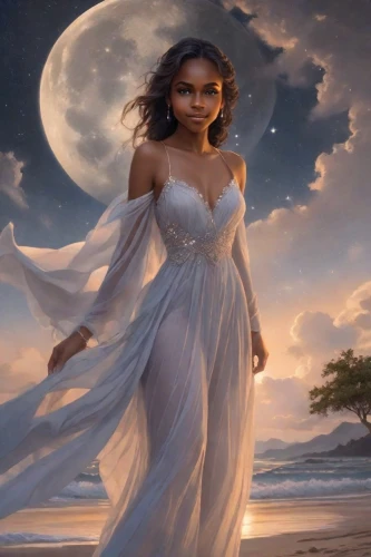 extant,celtic woman,dirie,nightdress,fantasy picture,jurnee,moondance,oshun,kouroussa,queen of the night,persephone,moonchild,fantasy woman,moonlight,enchanting,moonshadow,african american woman,moonstruck,inanna,guinevere