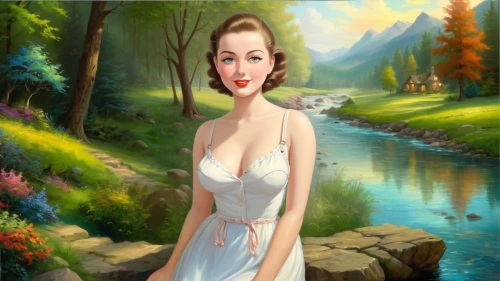 retro pin up girl,the blonde in the river,maureen o'hara - female,pin-up girl,girl on the river,retro pin up girls,pin up girl,marylyn monroe - female,landscape background,girl in a long dress,pin-up model,pin ups,ninfa,retro woman,fantasy picture,pin-up girls,vintage woman,world digital painting,marilyn monroe,a charming woman