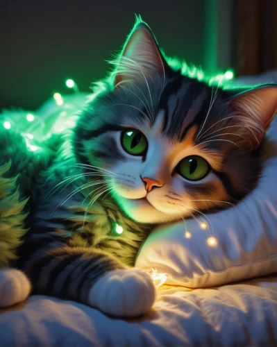 christmas cat,cat vector,cute cat,fairy lights,string lights,light fur,cat image,cat resting,beautiful cat asleep,string of lights,peccatte,cat kawaii,cat in bed,cat with blue eyes,kittani,friskies,blue eyes cat,twinkly,twinkling,kittu,Photography,Artistic Photography,Artistic Photography 10