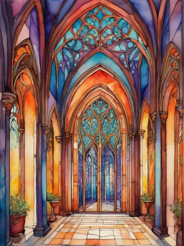 stained glass windows,stained glass,stained glass pattern,stained glass window,cathedrals,cartoon video game background,watercolor background,church painting,archways,rivendell,magisterium,arcaded,cathedral,cloistered,seregil,thingol,narthex,cloister,cloisters,episcopalianism,Art,Artistic Painting,Artistic Painting 27