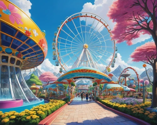 amusement park,imaginationland,zamperla,theme park,everland,dubailand,wonderland,storyland,candyland,valleyfair,fantasy world,westonzoyland,the disneyland resort,shanghai disney,usj,dreamlands,nagashima,amusement ride,wonderlands,fantasyland,Illustration,Japanese style,Japanese Style 14