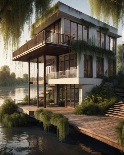 house by the water,house with lake,3d rendering,sketchup,houseboat,boat house,intercostal,river side,stilt house,boathouse,dunes house,renderings,modern house,revit,waterview,autodesk,render,lake view,river view,landscape design sydney,Conceptual Art,Fantasy,Fantasy 33