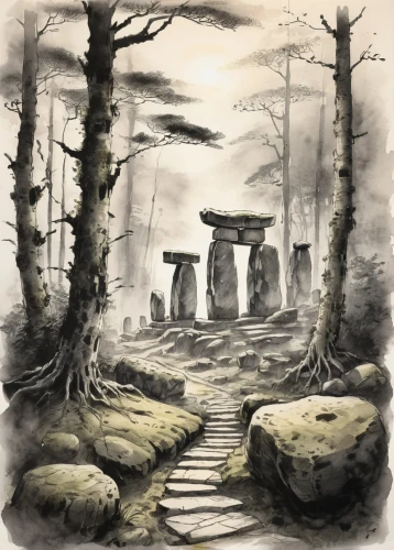 megaliths,druids,druidry,megalithic,the mystical path,chalcolithic,neo-stone age,standing stones,druidism,ancients,background with stones,burial chamber,stone circles,dolmen,druidic,neolithic,henges,henge,mesolithic,flagstones,Illustration,Paper based,Paper Based 30