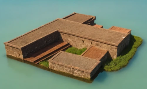 house with lake,blockhouses,sunken church,avernum,blockhouse,ancient house,island church,military fort,pool house,boat house,floating huts,heiau,fisherman's house,old fort,small house,floating island,floating islands,miniature house,seafort,house roofs