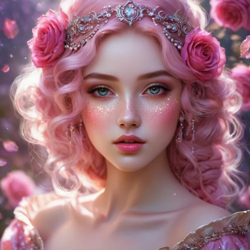 rosa 'the fairy,fantasy portrait,pink beauty,peach rose,rosa ' the fairy,romantic rose,rose pink colors,fairy queen,pink roses,persephone,principessa,flower fairy,pink rose,rose blossom,faery,rose flower illustration,sky rose,romantic portrait,rosa,camellia,Illustration,Realistic Fantasy,Realistic Fantasy 34