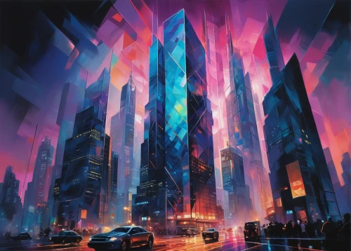 cybercity,futuristic landscape,cityscape,shard of glass,kaleidoscape,cybertown,skyscrapers,tesseract,hypermodern,colorful city,metropolis,cube background,fantasy city,world digital painting,cubes,glass blocks,skyscraper,sedensky,futuristic architecture,cyberport,Art,Artistic Painting,Artistic Painting 45