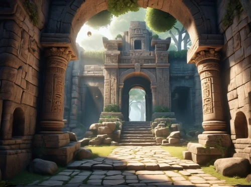 labyrinthian,ancient city,theed,archways,ruins,hall of the fallen,mausoleum ruins,stone gate,platforming,ancient buildings,archway,doorways,blackgate,ruin,ancient ruins,threshhold,the mystical path,city gate,artemis temple,the ruins of the,Unique,3D,3D Character
