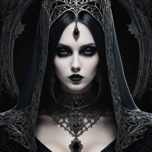 gothic portrait,gothic woman,malefic,gothic style,dark gothic mood,hecate,gothic,priestess,goth woman,arachne,lacrimosa,black queen,demoness,dark elf,abaddon,dark angel,moonsorrow,the enchantress,darkling,enchantress,Illustration,Realistic Fantasy,Realistic Fantasy 46