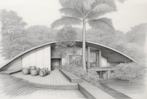 earthship,superadobe,utzon,habitational,tropical house,house drawing,cooling house,nainoa,niemeyer,biomes,habitaciones,docomomo,mid century house,eichler,halderman,renderings,sketchup,futuristic architecture,reconstruction,seidler,Illustration,Black and White,Black and White 30