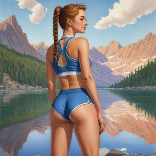 female swimmer,world digital painting,girl on the river,the blonde in the river,pin-up girl,female runner,swimmer,jasinski,donsky,pin-up model,landscape background,retro pin up girl,girl in swimsuit,sierra,gluteal,sierras,azzurro,pin up girl,ronda,female model,Illustration,Black and White,Black and White 22