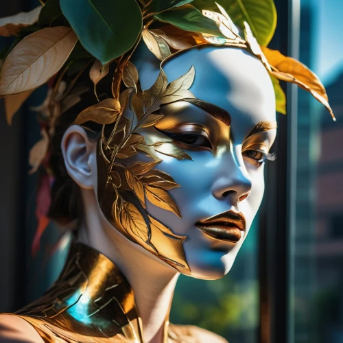 face paint,bodypaint,golden mask,kuanyin,gold mask,neon body painting,digital painting,golden crown,diwata,gold leaf,goldenrod,bodypainting,warpaint,painted lady,dryad,sundancer,body painting,gilded,fantasy portrait,world digital painting,Photography,Artistic Photography,Artistic Photography 08