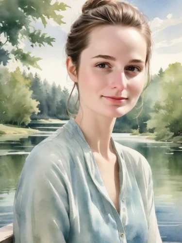 girl on the river,the blonde in the river,girl on the boat,shailene,digital painting,serene,world digital painting,photo painting,shai,liesel,ponds,oil painting,miedema,bathilde,katniss,romantic portrait,oil painting on canvas,pevensie,khnopff,marylou,Digital Art,Watercolor