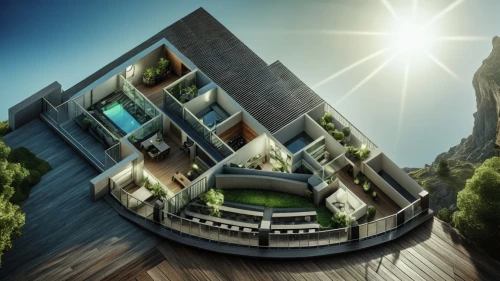 sky apartment,futuristic architecture,cubic house,arcology,penthouses,cube house,sky space concept,3d rendering,cube stilt houses,futuristic landscape,modern house,solar cell base,modern architecture,luxury property,lofts,luxury hotel,skyloft,luxury home,roof landscape,residencial,Photography,General,Realistic