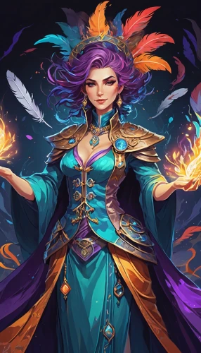 lina,liliana,kaisa,lorelai,brighid,vaira,chandra,moira,monsoon banner,kael,rafaela,chronicon,maira,maeve,lalazarian,leona,leblanc,flame spirit,demelza,sorceress,Illustration,Japanese style,Japanese Style 06