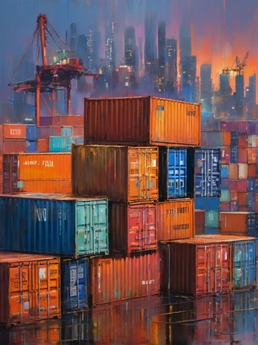 container port,container terminal,containers,container cranes,shipping containers,container freighters,container,cargo containers,shipping container,containerships,containerized,containerization,stacked containers,container ship,containership,container freighter,maersk,container vessel,cargo port,inland port,Conceptual Art,Oil color,Oil Color 20
