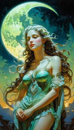 diwata,fantasy woman,fantasy picture,baoshun,faerie,fantasy art,moonflower,persephone,chryste,selene,moonlit,sorceress,oshun,the enchantress,moonlit night,sirenia,queen of the night,ostara,enchantress,maenads,Illustration,Realistic Fantasy,Realistic Fantasy 03