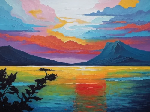 lake mcdonald,waterton,vermilion lakes,senja,lake minnewanka,fjord landscape,bow lake,tromsoe,sea landscape,swiftcurrent lake,coastal landscape,seascape,mountain lake,morne,art painting,mountain sunrise,susitna,nordland,lake geneva,atlin,Illustration,Realistic Fantasy,Realistic Fantasy 25