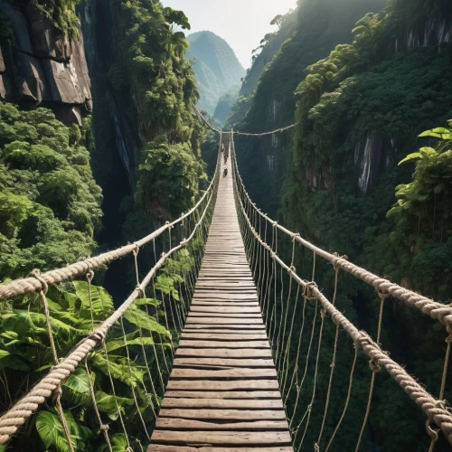 hanging bridge,adventure bridge,scenic bridge,rope bridge,huangshan,yangshao,zhangjiajie,suspension bridge,shaoming,dragon bridge,zhangjiagang,yangshuo,guizhou,huangshan mountains,vietnam,wudang,hushan,road of the impossible,walkway,yangtze,Photography,General,Realistic