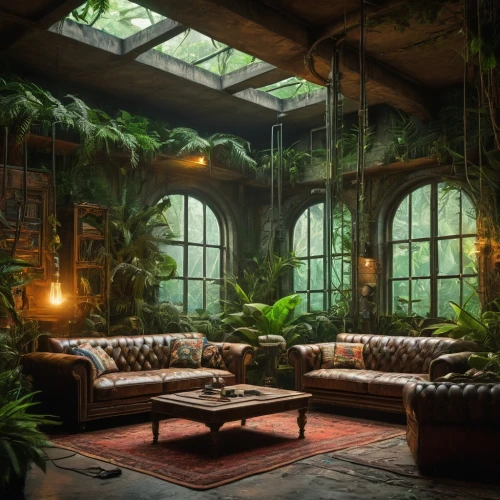 conservatory,herbology,greenhouse,dandelion hall,houseplants,glasshouse,winter garden,sunroom,conservatories,victorian room,wintergarden,indoor,tropical jungle,sitting room,orangery,atriums,fernery,rainforest,vivarium,palm house,Photography,General,Fantasy