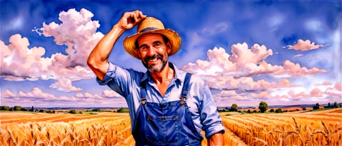 farmer,wheat field,wheat crops,agrokomerc,hayseed,wheat fields,grain harvest,agrarianism,farmboy,agribusinessman,farmhand,sharecropper,agriculture,wheat grain,strand of wheat,farmers,barley field,harvests,field of cereals,straw harvest,Illustration,Paper based,Paper Based 24