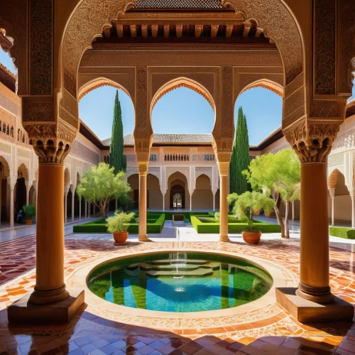 alcazar of seville,alhambra,marrakesh,morroco,meknes,mamounia,marrakech,morocco,alcazar,la kasbah,kashan,yazd,persian architecture,marocco,marocchi,quasr al-kharana,dorne,moroccan pattern,maroc,inside courtyard,Illustration,Abstract Fantasy,Abstract Fantasy 04