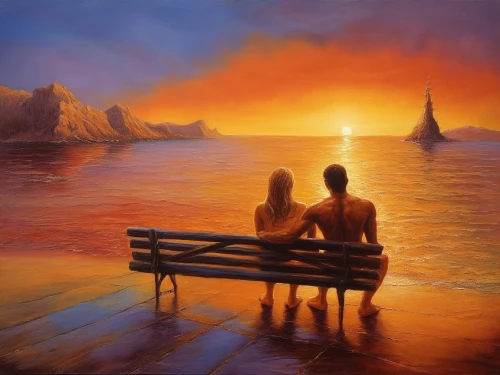 romantic scene,loving couple sunrise,donsky,romantic night,fantasy picture,oil painting on canvas,romantic portrait,dubbeldam,evening atmosphere,eventide,art painting,amantes,lachapelle,romancing,oil painting,romantique,idyll,honeymoon,romantic,romantica,Illustration,Realistic Fantasy,Realistic Fantasy 32