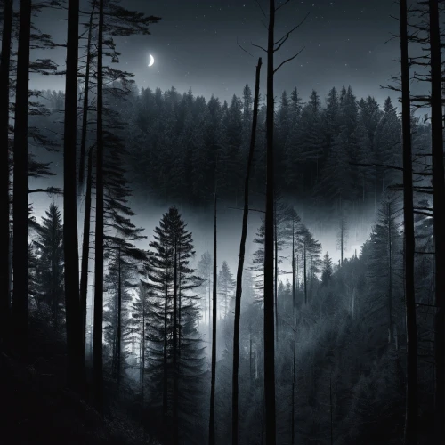 foggy forest,nacht,night scene,moonlit night,forest dark,black forest,winter night,night image,night photograph,oscura,nightscape,coniferous forest,haunted forest,moonscapes,forest background,fir forest,northern black forest,moonlit,winter forest,moonsorrow,Photography,Black and white photography,Black and White Photography 07