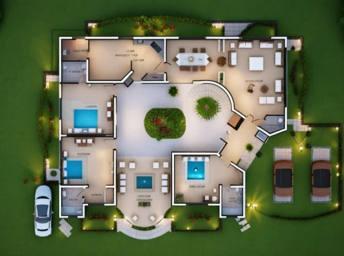 holiday villa,bird's-eye view,floorplan home,apartment complex,floorplan,courtyards,resort,apartments,view from above,an apartment,large home,escher village,pool house,overhead shot,mansion,ecovillages,overhead view,from above,floorplans,private estate,Photography,General,Realistic