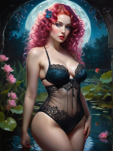 burlesques,valentine pin up,secret garden of venus,valentine day's pin up,viveros,rusalka,nereid,pin ups,persephone,bacchante,pin-up girl,retro pin up girl,venus,pin-up model,fantasy portrait,eonia,fantasy art,pin up girl,amphitrite,water nymph,Conceptual Art,Fantasy,Fantasy 11