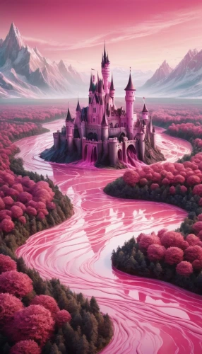 fairy tale castle,fairytale castle,fairy world,fantasyland,fairyland,fantasy world,fantasy landscape,sleeping beauty castle,disney castle,pink city,fantasy city,elves country,purple landscape,wonderlands,fairy tale,fairytale,a fairy tale,disneyfied,disneyland park,dreamlands,Illustration,Realistic Fantasy,Realistic Fantasy 15