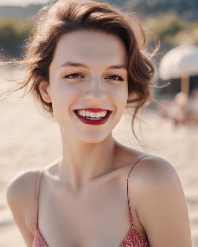 sonrisa,beach background,smiling,clairol,sourire,on the beach,karlie,a girl's smile,grin,aerie,acuvue,amaia,red lipstick,prinsloo,clara,malibu,seaside daisy,hatun,tay,maia,Photography,Natural