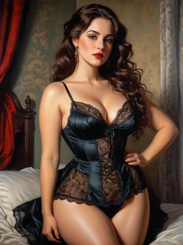 kelly brook,corsetry,burlesques,woman on bed,valentine pin up,shapewear,scherfig,duchesse,burlesque,retro pin up girl,negligees,pin-up model,corsets,seoige,dita,valentine day's pin up,corset,corseted,pin ups,pin-up girl,Art,Classical Oil Painting,Classical Oil Painting 18