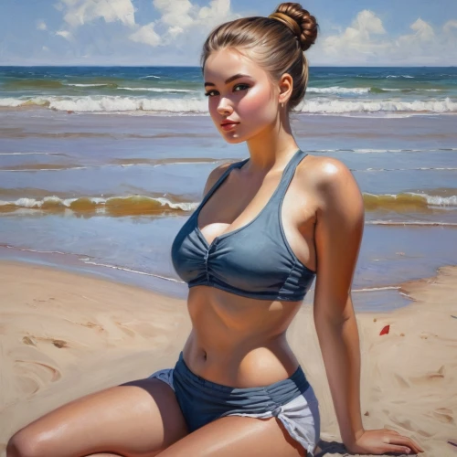 donsky,photorealist,oil painting,beach background,female model,pushkina,girl on the dune,relaxed young girl,girl in swimsuit,yulia,young woman,yuriev,birnerova,blue painting,jasinski,andriyanova,nestruev,on the shore,azzurro,afanasyeva,Conceptual Art,Fantasy,Fantasy 15