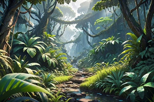 tropical forest,rainforest,forest path,jungle,tropical jungle,verdant,pathway,rainforests,forest road,neotropical,rain forest,forest floor,the forest,forest,elven forest,forests,levada,world digital painting,hiking path,cartoon forest