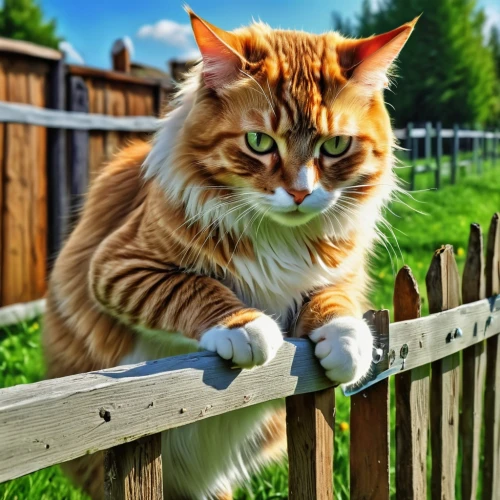orange tabby cat,wooden fence,fence,orange tabby,fenced,ginger cat,red tabby,perched on a wire,garden fence,railings,cute cat,breed cat,neighbor's cat,catledge,fenceline,the fence,felo,fence gate,red whiskered bulbull,siberian cat