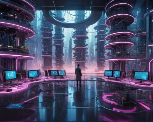 cybercity,cyberia,cyberworld,cybertown,cyberpunk,mainframes,cyberscene,futuristic landscape,cyberport,cyberspace,computerworld,scifi,technophobia,cyberview,futuristic,computer room,mainframe,futurist,cybernet,synth,Conceptual Art,Sci-Fi,Sci-Fi 24