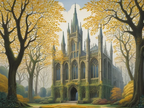 church painting,gothic church,forest chapel,cathedral,notredame,nargothrond,burchfield,nidaros cathedral,rivendell,cathedrals,haunted cathedral,gondolin,fredric church,schuiten,sedlacek,notre dame,hildebrandt,spires,neogothic,the cathedral,Art,Artistic Painting,Artistic Painting 50