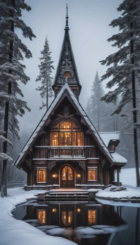 winter house,the cabin in the mountains,log cabin,snow shelter,wooden church,snow house,emerald lake,house in the mountains,alpental,log home,snow roof,house in mountains,winter village,house in the forest,small cabin,coziness,winter wonderland,wooden house,stave church,house with lake,Illustration,Realistic Fantasy,Realistic Fantasy 41