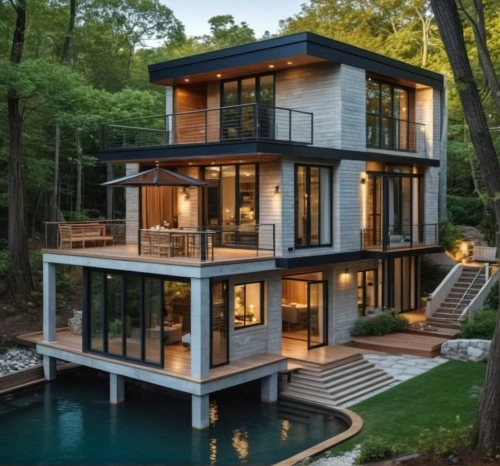 house by the water,house with lake,dreamhouse,pool house,modern house,beautiful home,forest house,modern architecture,summer house,new england style house,beach house,luxury property,two story house,prefab,tree house,inverted cottage,treehouse,house in the forest,deckhouse,beachhouse