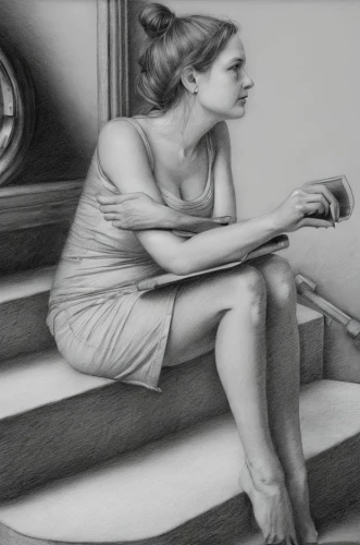 charcoal drawing,pencil drawings,woman sitting,girl drawing,charcoal pencil,vintage drawing,pencil art,underpainting,girl sitting,woman playing,underdrawing,pencil drawing,graphite,photorealist,chalk drawing,girl with a wheel,disegno,meticulous painting,girl with cloth,woman thinking,Art sketch,Art sketch,Ultra Realistic