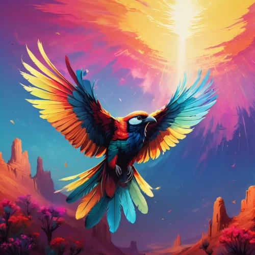 pegasi,macaw,bird of paradise,pheonix,magpie,blue and gold macaw,phoenixes,soaring,colorful background,night bird,colorful birds,uniphoenix,winged heart,sunburst background,featherlike,sunbird,chrysis,blue macaw,gryphon,bird painting,Conceptual Art,Fantasy,Fantasy 32