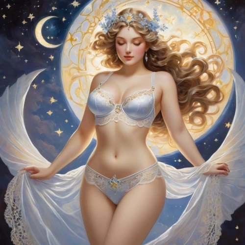 queen of the night,fantasy woman,celestial body,aphrodite,venus,diwata,fairy queen,la nascita di venere,fantasy art,white lady,amphitrite,zodiac sign libra,faerie,vintage angel,constellation swan,moonbeam,celestial bodies,moonbeams,moonflower,horoscope libra,Art,Classical Oil Painting,Classical Oil Painting 15