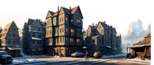 hogsmeade,townscapes,winterfell,medieval street,darktown,syberia,ravenloft,medieval town,neverwinter,riftwar,coldharbour,hamelin,winter village,townscape,townhouses,bryggman,diagon,neverwhere,dickensian,icewind,Illustration,Realistic Fantasy,Realistic Fantasy 28