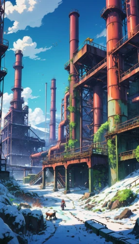 industrial landscape,refinery,oil refinery,refineries,industrial plant,industrial ruin,chemical plant,industrialism,industrialization,heavy water factory,industrie,factories,refineria,industrial,industrial area,industrielle,industrialize,industrialized,manufactory,industrielles,Illustration,Japanese style,Japanese Style 03