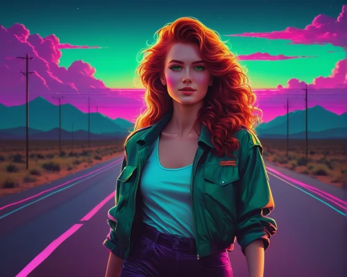 junipero,haught,neon lights,wynonna,highway,neon arrows,retro woman,waverly,80's design,neon,neon light,electropop,pink dawn,world digital painting,retro girl,retro background,night highway,futurepop,digital painting,brigette,Conceptual Art,Sci-Fi,Sci-Fi 12