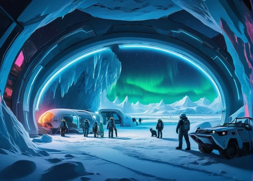 ice cave,ice planet,snowhotel,igloos,jotunheim,tunheim,igloo,the blue caves,blue caves,futuristic landscape,mining facility,blue cave,concept art,ice castle,ski resort,batcave,cartoon video game background,hyperboreans,sci fiction illustration,oxenhorn,Conceptual Art,Daily,Daily 29