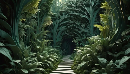 tunnel of plants,plant tunnel,tropical forest,forest path,jungle,philodendrons,rainforest,green forest,elven forest,labyrinthian,the forest,maze,heligan,corridors,hollow way,banana trees,verdant,fairy forest,passage,tropical jungle,Unique,Paper Cuts,Paper Cuts 04